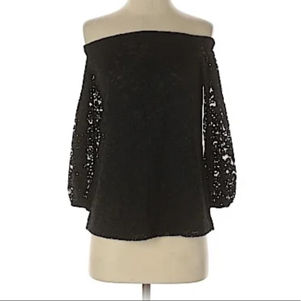 Ann Taylor Blouse Lace, Off-The-Shoulder, 3/4 Sleeve Shirt